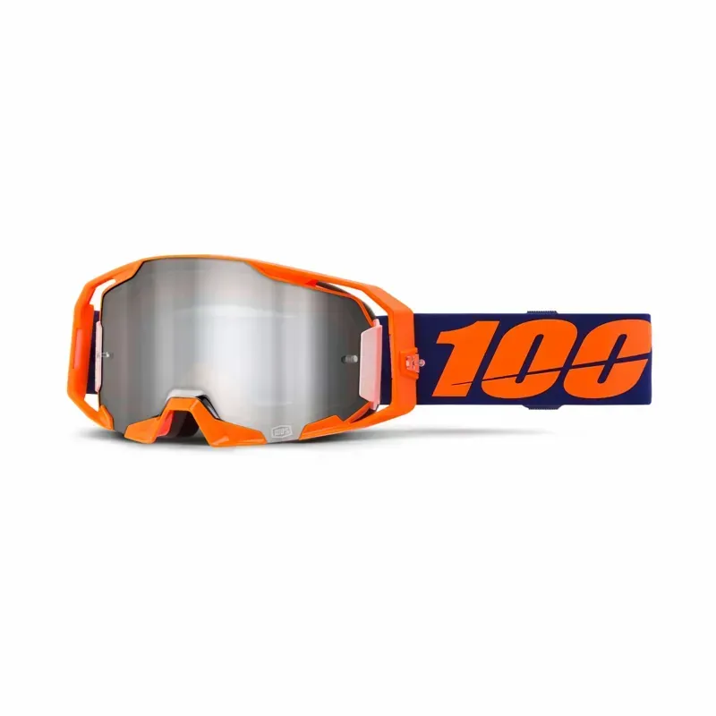 100% ARmatic Mirror Silver Flash Lens Goggles in Neon Orange
