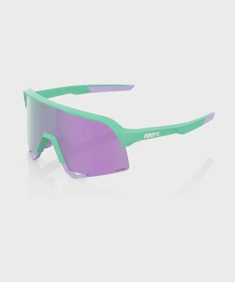100% S3 HiPER Lavender Mirror Lens Sunglasses in Soft Tact Mint