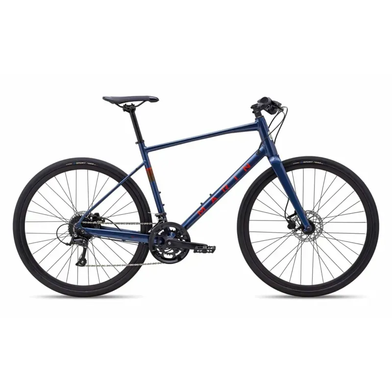 Marin Fairfax 3 Flat-Bar Fitness Bike in Gloss Dark Blue/Roarange