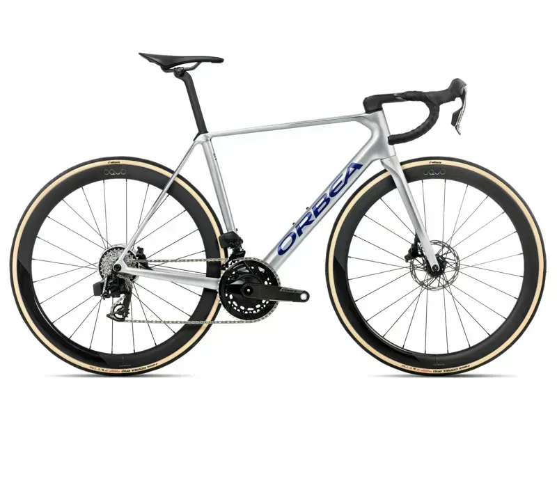 Orbea ORCA M21eLTD PWR Road Bike in Spark Silver/Titain Grey Gloss