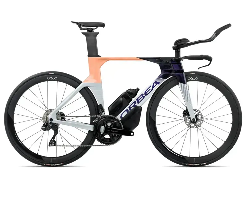 Orbea Ordu M30iLTD Triathlon Bike In Halo Silver/Tanzanite/Orange Cloud Gloss