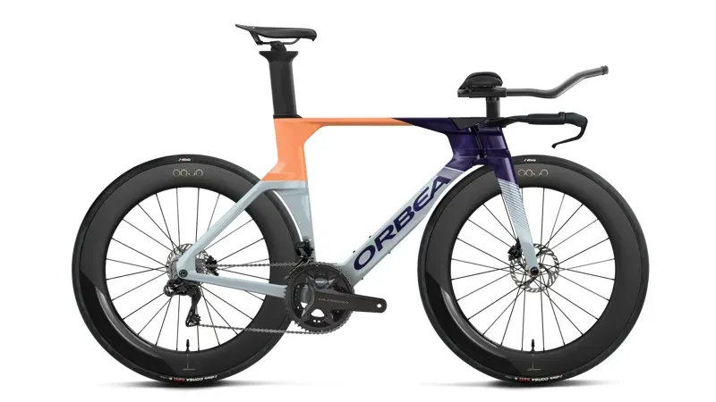 Orbea Ordu M20i LTD Triathlon Bike in Halo Silver - Tanzanite C.View - Orange Cloud