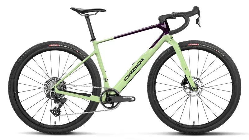 Orbea Terra M21e Team 1X Gravel Bike in Acid Gum - Fantasy Purple Carbon View